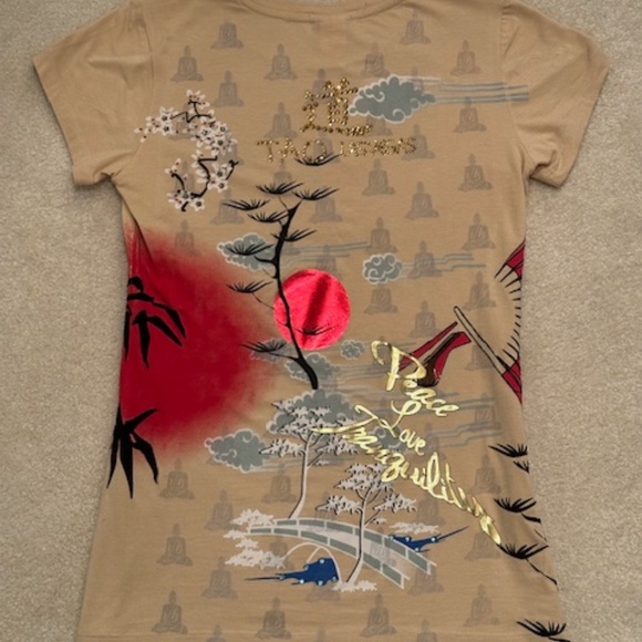 WOMEN'S BEAUTIFUL MULTI COLORED TEE  TOP WITH SEQUINS BY TAU,  SIZE: LARGE - Picture 2 of 12